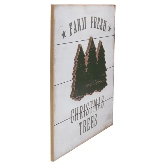 Northlight 16" White Washed Farm Fresh Christmas Trees Wooden Wall Sign {6}