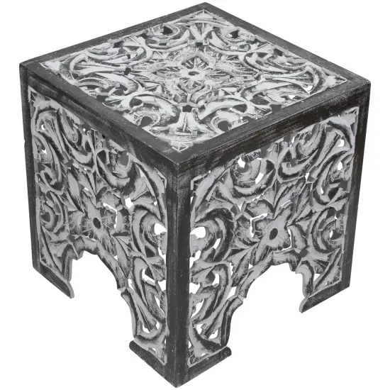 Northlight Set of 2 Antique Gray and Black Square Stackable Nesting Side Table and Stool 16" {5}