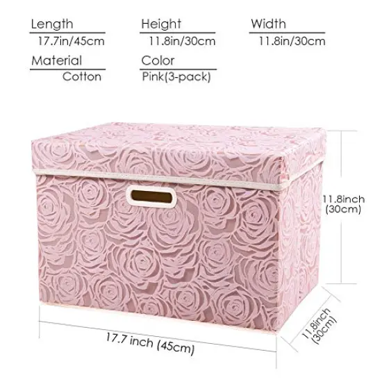 PRANDOM Larger Collapsible Storage Boxes with Lids Fabric Decorative Bins Cubes Organizer Containers Baskets Handles Divider for Bedroom Closet Living Room Pink 17.7x11.8x11.8 Inch 3 Pack {3}