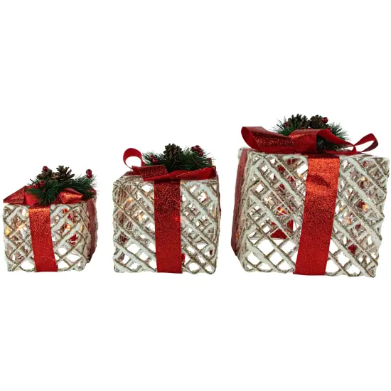 Northlight Set of 3 Lighted White Rope Gift Box Christmas Decorations 9.75" {4}
