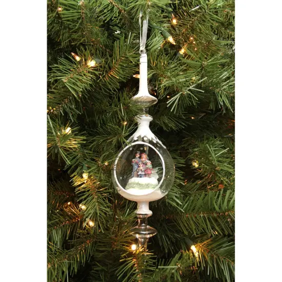 Roman 12.5" White Caroling Family Inside of Glass Pendant Christmas Finial Ornament {4}