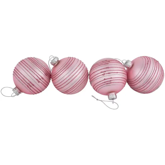Northlight Glitter Striped Glass Christmas Ball Ornaments - 3" (80mm) - Pink - 4ct {4}