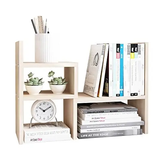 Jerry & Maggie - Desktop Organizer Office Storage Rack Adjustable Wood Display Shelf | Birthday Gifts - Toy - Home Decor | - Free Style Rotation Display - True Natural Stand Shelf White Wood Tone {6}