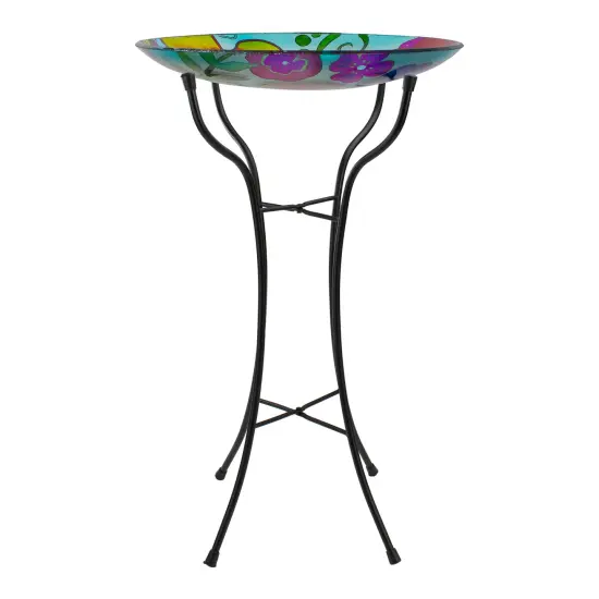 Northlight 18&rdquo; Multi-Colored Hand Painted Glass Floral Pattern Outdoor Patio Bird Bath {4}