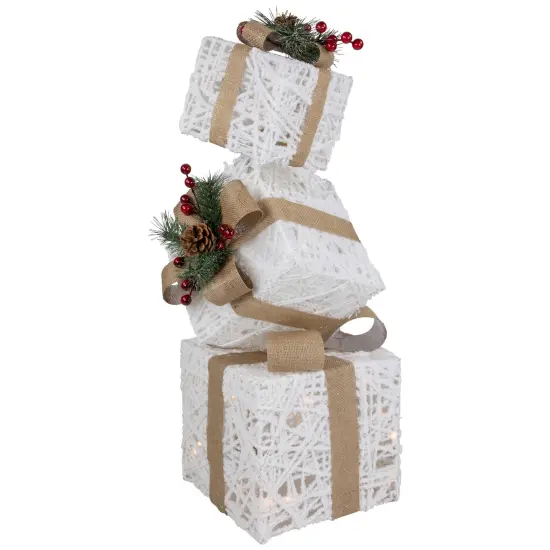 Northlight LED Lighted Stacked Gift Boxes Christmas Decoration - 25.25" - White and Beige {6}