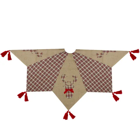 Northlight 48" Red and Brown Burlap and Plaid Reindeer Christmas Tree Skirt with Tassels {5}