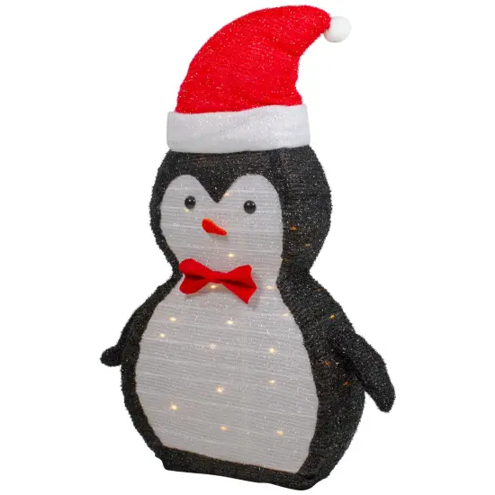 Northlight 28" LED Lighted Tinsel Penguin in Santa Hat Outdoor Christmas Decoration Black {6}