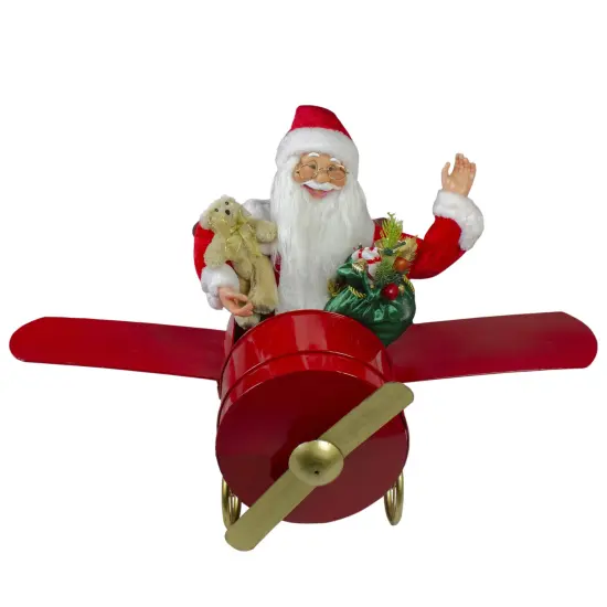 Northlight 32" Waving Santa Delivering Presents on a Plane Christmas Decoration Red {4}