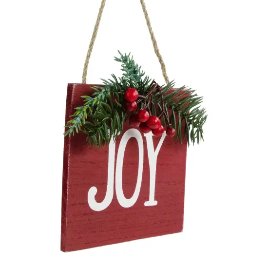 Northlight 7" Hanging "JOY" Christmas Wall Decor with Pine and Berries Red {7}