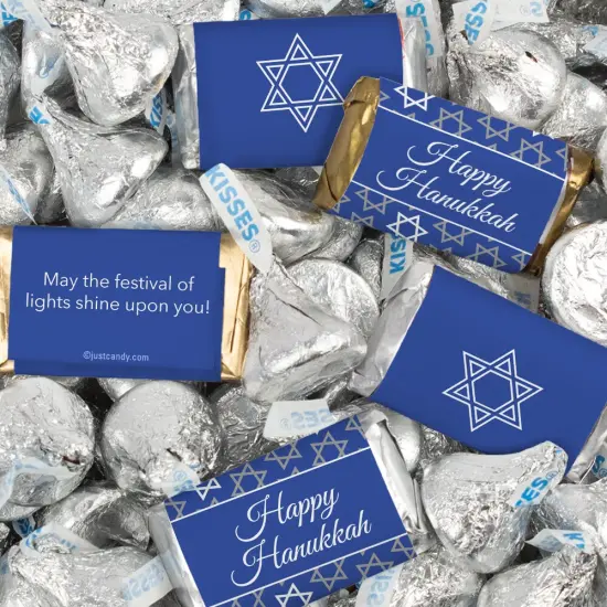 116 Pcs Hanukkah Candy Party Favors Hershey's Miniatures & Chocolate Kisses - Silver {1}
