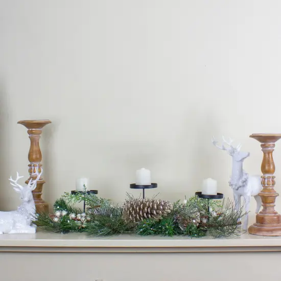 Northlight Frosted Long Needle Pine and Berries Christmas Triple Candle Holder - 24" Gold {4}