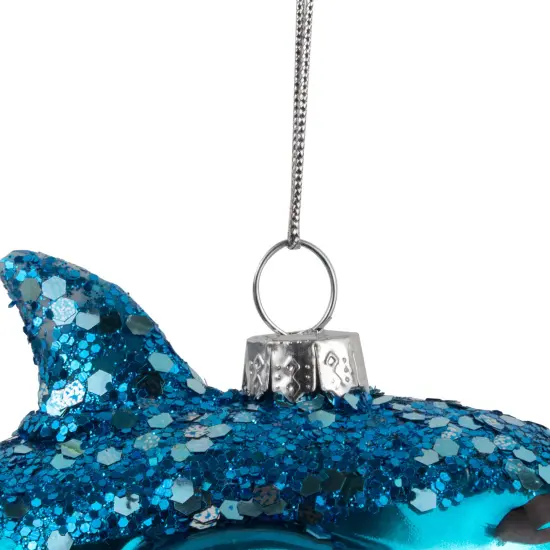 Northlight Dolphin Glittered Glass Christmas Hanging Ornament - 4.75" - Sea Blue and White {6}
