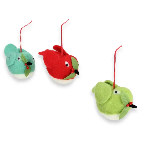 Raz 3ct Vibrantly Colored Birds with Holly Berries Christmas Ornaments 5" Red {4}