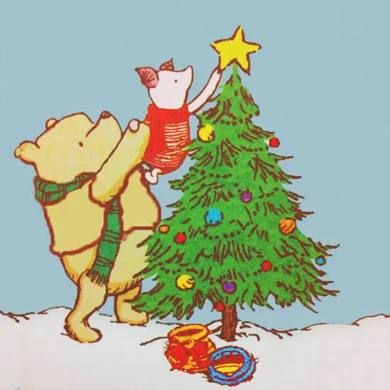 Pooh Bear Piglet Decorate the Christmas Tree Counted Cross Stitch Pattern {2}