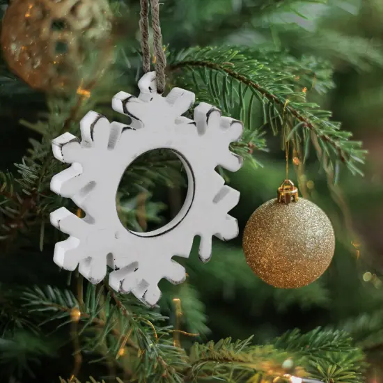 Allstate 4.75" Rustic White Embossed Snowflake with Mirror Medallion Christmas Ornament {4}