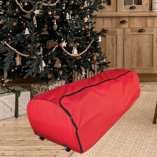 Simple Living Rolling Artificial Christmas Tree Storage Bag For Trees Up to 9ft Red {4}