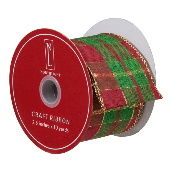 Northlight Red, Green and Gold Plaid Christmas Wired Craft Ribbon 2.5" x 10 Yards {4}