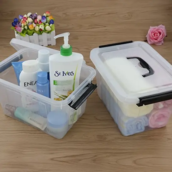 Kekow 6 L Clear Storage Box, Plastic Storage Latch Box with Black Handle, 4-Pack {5}