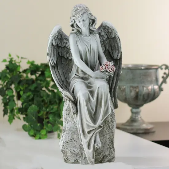 Roman Joseph's Studio Angel with Flowers Outdoor Garden Statue - 17.75" Gray {4}