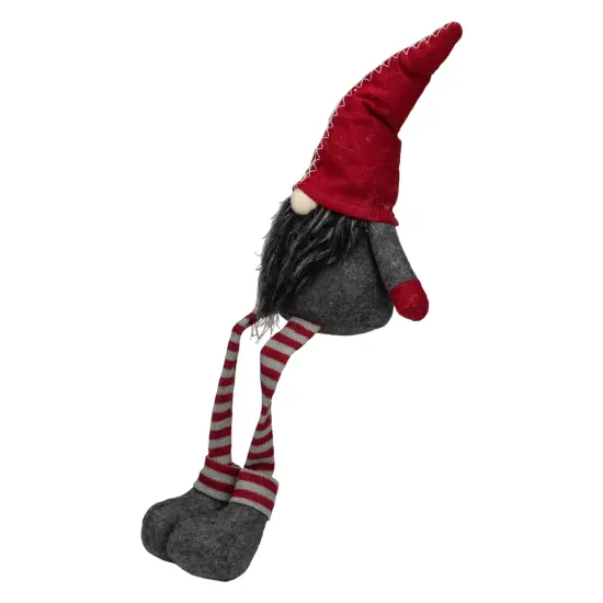 Northlight Sitting Striped Gnome Christmas Figure - 22" - Red and Gray {4}