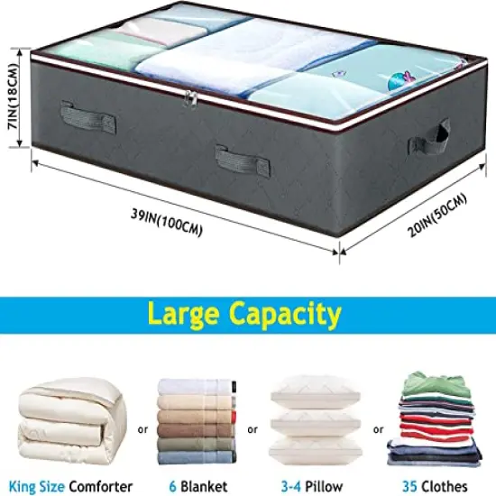 Budding Joy 90L Under Bed Storage Containers, Closet Organizers and Storage Bins, Underbed Storage Bags with Clear Window for Blankets, Sheets, Pillows, Dorm Room, Holiday Wrapping Paper Storage {6}