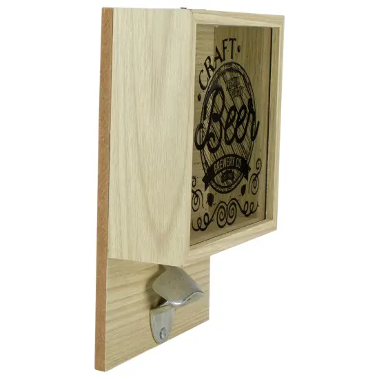 Koopman International 10.25" Wood and Glass 'Craft Beer Brewery Co' Bottle Opener with Storage Box Brown {4}