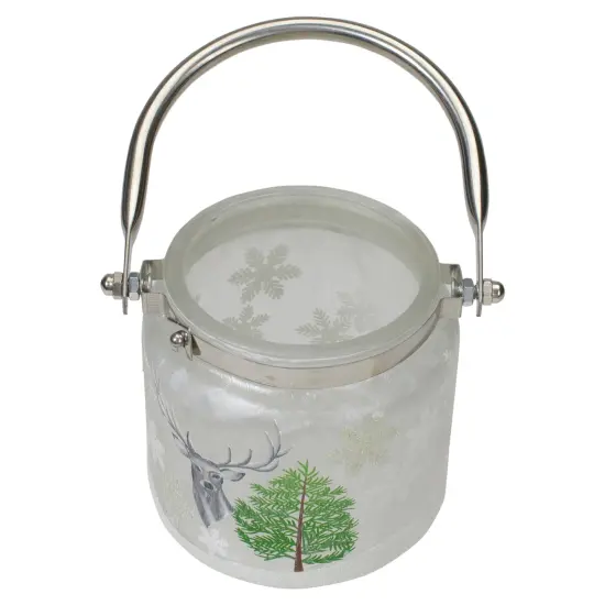 Northlight 4" Deer, Pine and Snowflakes Hand Painted Flameless Glass Candle Lantern Gray {6}