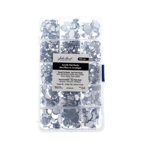 John Bead Crystal Assorted Round & Oval Acrylic Flat Back Rhinestones Box {6}