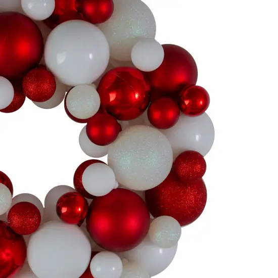 Northlight 3-Finish Shatterproof Ball Christmas Wreath - 13" - Red and White - Unlit {4}