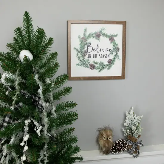 Northlight Wooden Framed "Believe In The Season" Christmas Wall Sign - 11.75" Green {4}