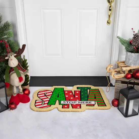 Northlight Red and Green "Santa Stop Here" Outdoor Christmas Doormat 18" x 30" {3}
