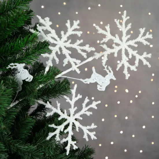 Northlight 28.5" Glittered White Snowflake and Reindeer Christmas Spray {3}