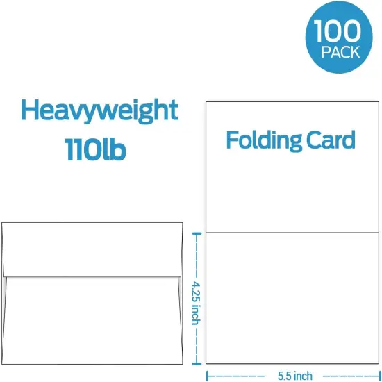 Blank White Cards and Envelopes 100 Pack, Ohuhu 4.25 x 5.5 Heavyweight Folded Cardstock and A2 Envelopes for DIY Greeting Card, Wedding, Birthday, Invitations, Thank You Cards & All Occasion {2}