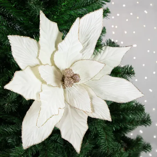 Northlight 24" Cream Poinsettia Christmas Stem Spray Ivory {3}