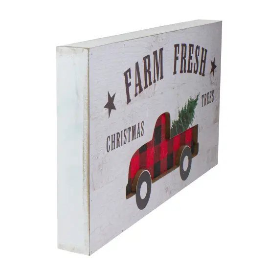Northlight Buffalo Plaid Farm Truck "Farm Fresh Christmas Trees" Wooden Sign - 16" Black {4}