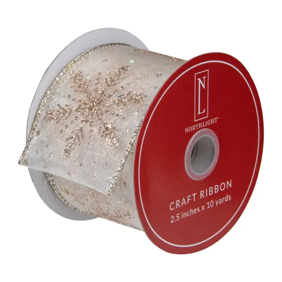 Northlight Sheer Gold Snowflake Christmas Wired Craft Ribbon 2.5" x 10 Yards {4}