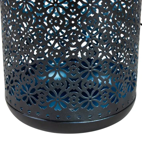 Northlight 7" Black Integrated Floral LED Solar Outdoor Lantern with Handle {5}