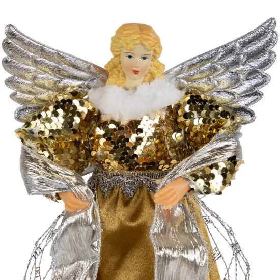Northlight 12" Metallic Bronze and Silver Sequined Angel Christmas Tree Topper, Unlit {7}