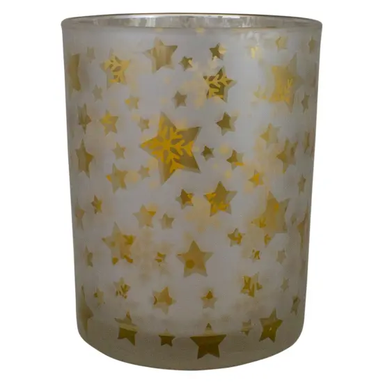 Northlight 5" Matte Silver and Gold Stars and Snowflakes Flameless Glass Candle Holder {6}