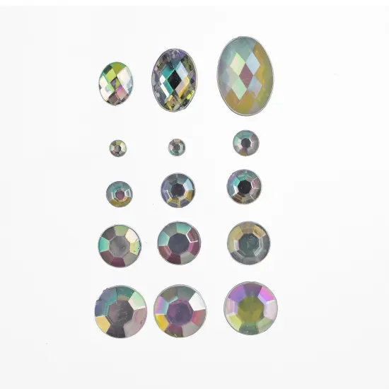 John Bead Crystal AB Assorted Round & Oval Acrylic Flat Back Rhinestones Box {3}