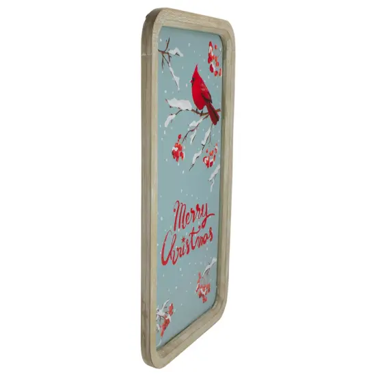 Northlight 25.5" Wood Framed Blue and Red Merry Christmas Wall Decor with Red Cardinal {5}
