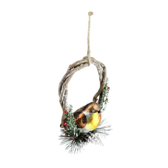 Northlight 4" Brown Bird Sitting in a Twig Wreath Christmas Ornament {4}