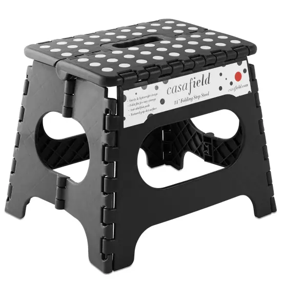 Casafield 11" Folding Step Stool with Handle, Black - Portable Collapsible Small Plastic Foot Stool for Kids and Adults - Use in the Kitchen, Bathroom and Bedroom {1}