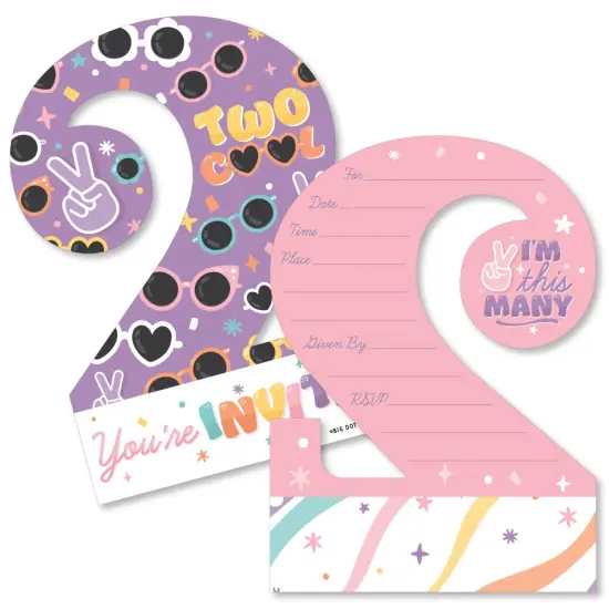 Big Dot of Happiness Two Cool - Girl - Shaped Fill-In Invitations - Pastel 2nd Birthday Party Invitation Cards with Envelopes - Set of 12 {1}