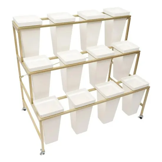 Flower Display Stand With 12* Bucket 3-layer Metal Plant Stand Shelf W/wheels {2}