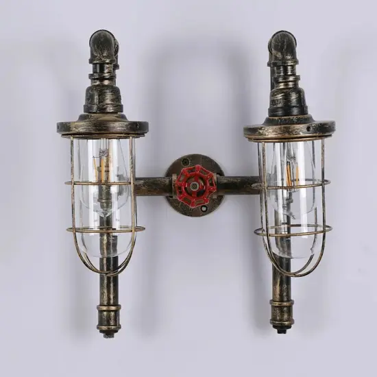 Vintage Wall Light Industrial Water Pipe Wall Lamp Glass Lampshade Wall Sconce {1}