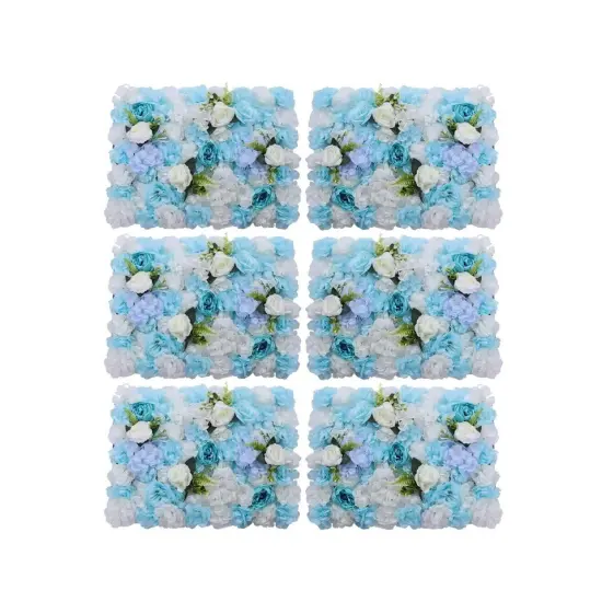 6 Pcs 24'' x 16'' Blue Artificial Flower Wall Panels Wedding Party Floral Decor {3}