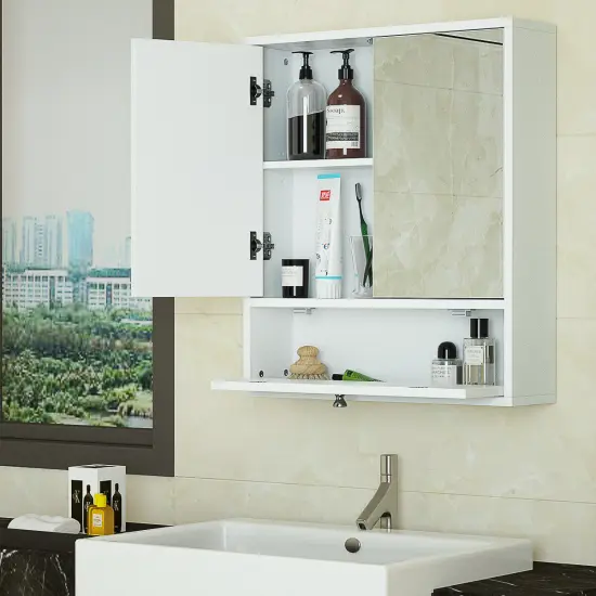 Costway Bathroom Cabinet Medicine Cabinet Double Mirror Door Wall Mount Storage Wood Shelf White {3}