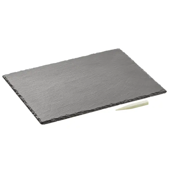 mDesign Slate Stone Serving Charcuterie Tray and Chalk Pencil, Food Board {4}