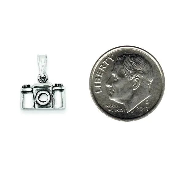 Sterling Silver Antiqued Camera Charm Pendant Jewelry 11mm x 13mm {2}